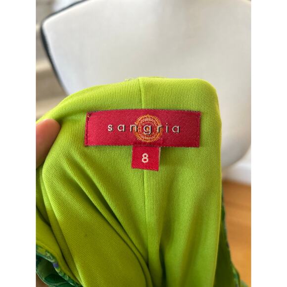 Vintage Y2K Sangria Green Block Print Floral Sleeveless Slip Dress Fairy Goddess - Picture 6 of 8